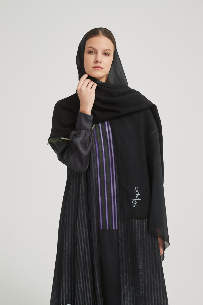 T-Shirt Striped Abaya with Long Black Dress - Image 7